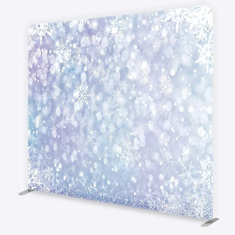 Lofaris Frozen Snowflake Tension Fabric Backdrop Light Blue and Purple Winter Photography Background