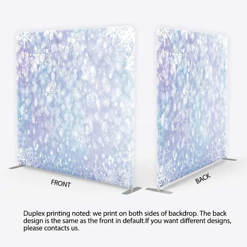 Lofaris Frozen Snowflake Tension Fabric Backdrop Light Blue and Purple Winter Photography Background