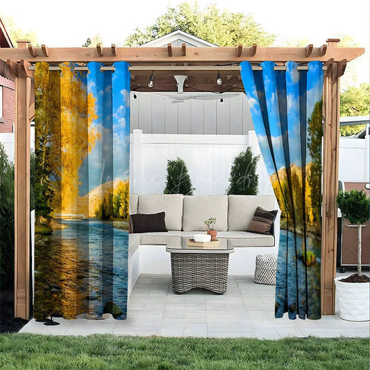 Lofaris Full Lake Scene Waterproof Printed Outdoor Curtains
