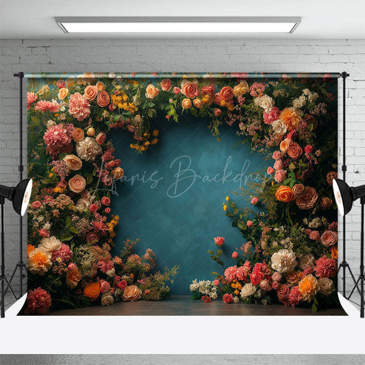Lofaris Full Of Flowers Navy Blue Wall Photography Backdrop