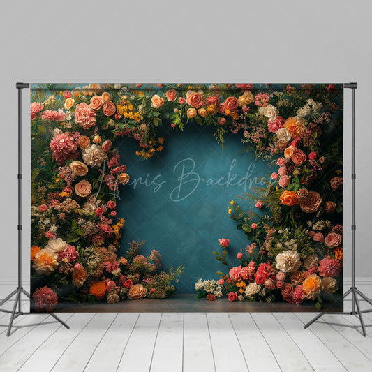 Lofaris Full Of Flowers Navy Blue Wall Photography Backdrop