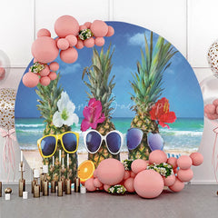 Lofaris Fun Tropical Pineapples with Sunglasses and Flowers Round Backdrop Sunny Beach Summer Vacation Party Decor