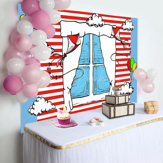 Lofaris Funny Blue Red Stripe Window Kite Birthday Backdrop