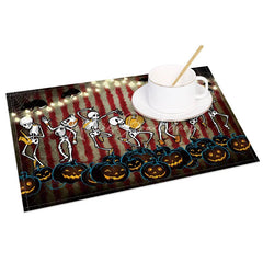 Lofaris Funny Halloween Set of 4 Placemats with Dancing Skeleton Mouse and Spiderweb for Kids Party Decor