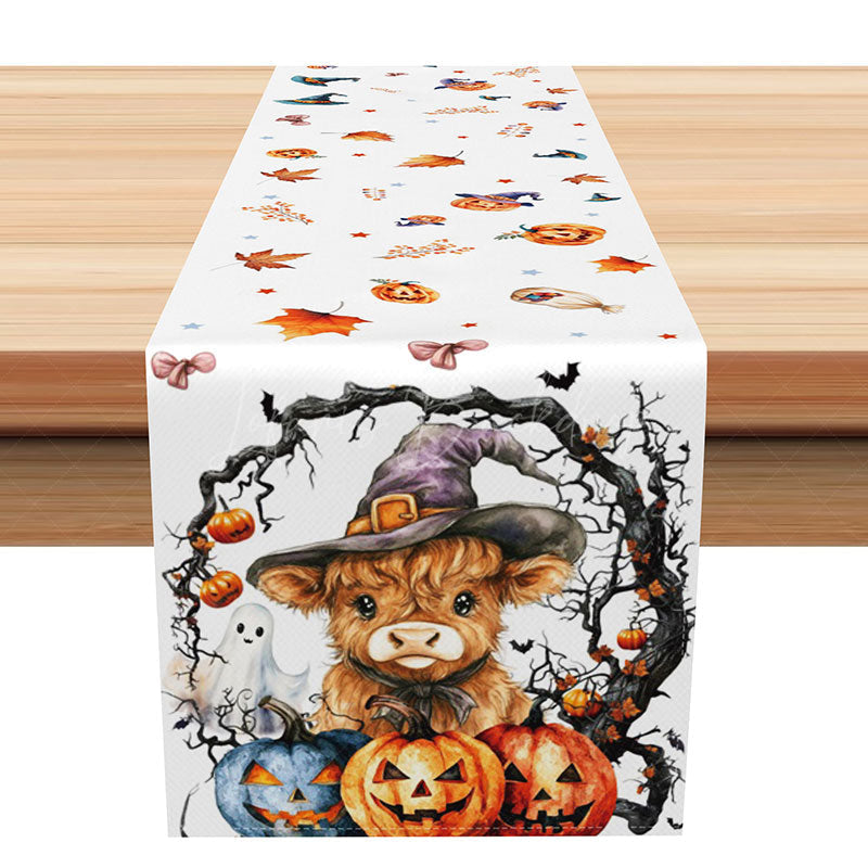Lofaris Funny Halloween Table Runner with Holy Cow and Boo Pumpkin for Farmhouse Spooky Party Decor