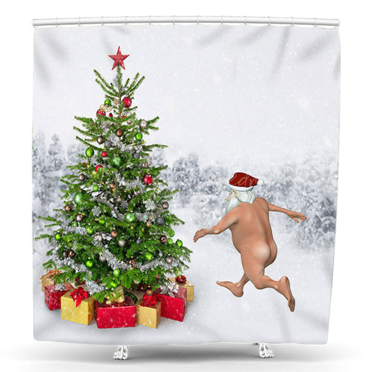Lofaris Funny Naked Santa Claus Xmas Tree Shower Curtain