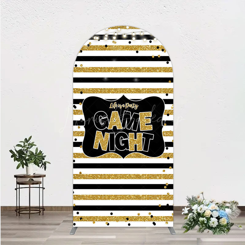 Lofaris Game Night Party Arch Backdrop in Black and Gold Glitter Life is a Theme Adult Birthday Photo Booth Decor
