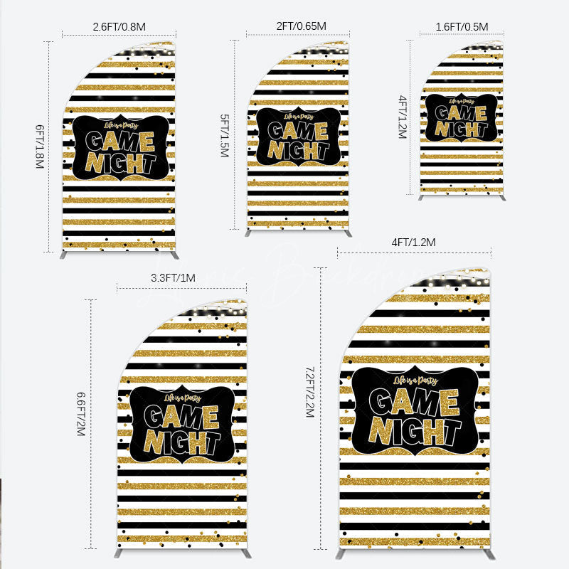 Lofaris Game Night Party Half Moon Arch Backdrop in Black and Gold Glitter Life is a Theme Adult Birthday Photo Booth Decor