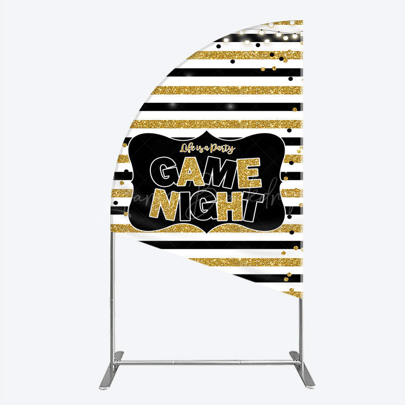 Lofaris Game Night Party Half Moon Arch Backdrop in Black and Gold Glitter Life is a Theme Adult Birthday Photo Booth Decor