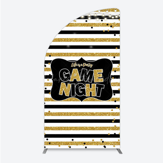Lofaris Game Night Party Half Moon Arch Backdrop in Black and Gold Glitter Life is a Theme Adult Birthday Photo Booth Decor