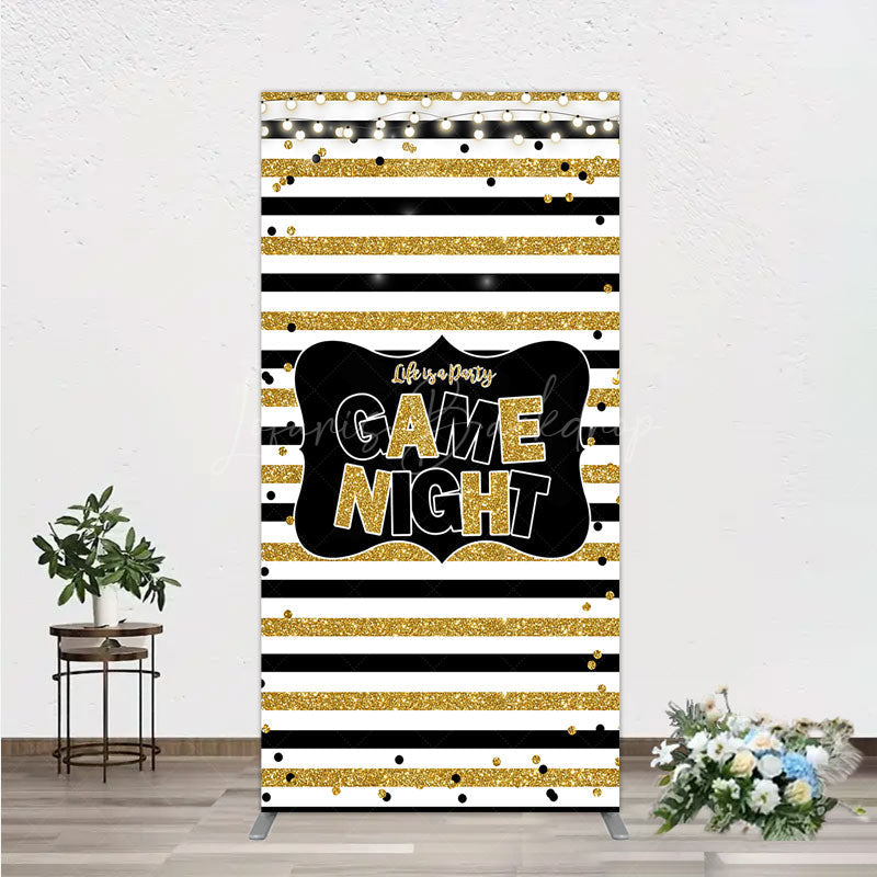 Lofaris Game Night Party Rectangle Backdrop in Black and Gold Glitter Life is a Theme Adult Birthday Photo Booth Decor