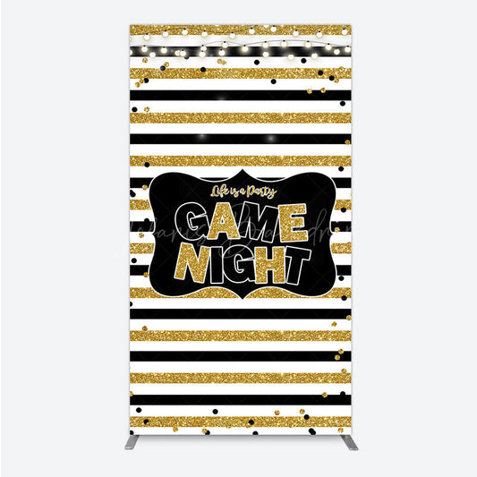 Lofaris Game Night Party Rectangle Backdrop in Black and Gold Glitter Life is a Theme Adult Birthday Photo Booth Decor