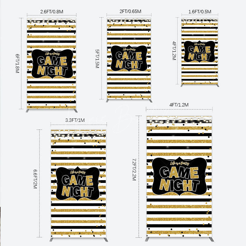 Lofaris Game Night Party Rectangle Backdrop in Black and Gold Glitter Life is a Theme Adult Birthday Photo Booth Decor