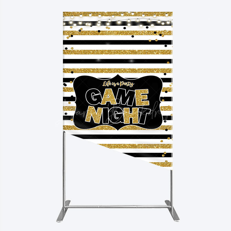 Lofaris Game Night Party Rectangle Backdrop in Black and Gold Glitter Life is a Theme Adult Birthday Photo Booth Decor