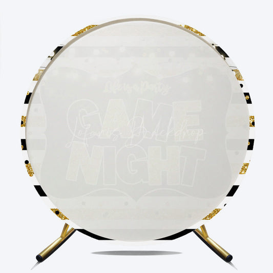 Lofaris Game Night Party Round Backdrop Black and Gold Glitter with String Lights Fun Family or Friends Get Together