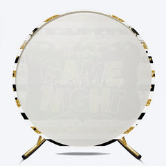 Lofaris Game Night Party Round Backdrop Black and Gold Glitter with String Lights Fun Family or Friends Get Together