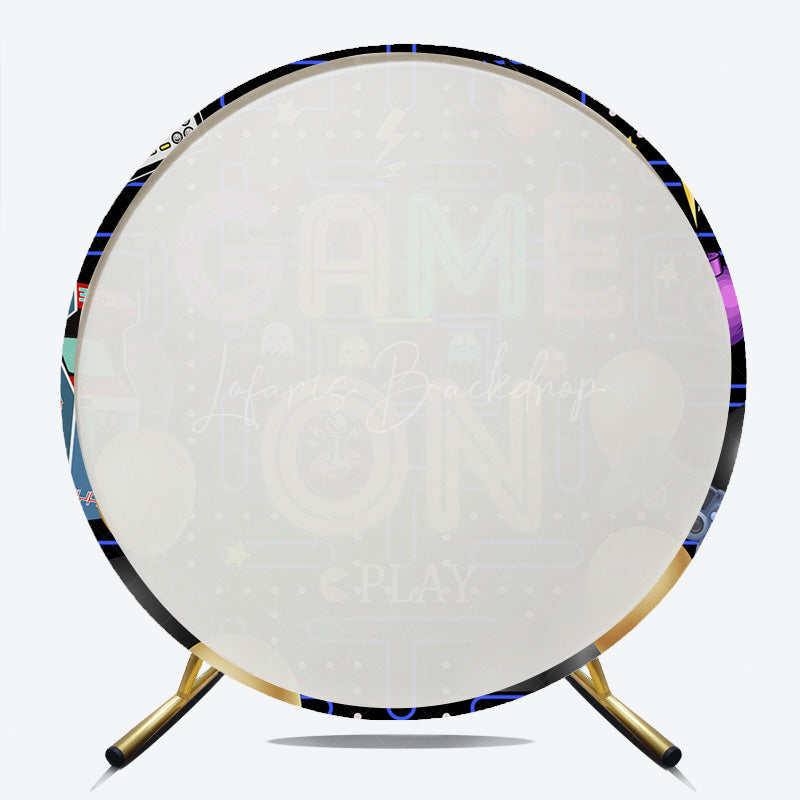 Lofaris Game On Retro Arcade Birthday Round Backdrop Pac-Man Inspired 80s Video Neon Pixelated Maze Photo Prop