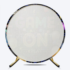 Lofaris Game On Retro Arcade Birthday Round Backdrop Pac-Man Inspired 80s Video Neon Pixelated Maze Photo Prop