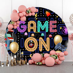 Lofaris Game On Retro Arcade Birthday Round Backdrop Pac-Man Inspired 80s Video Neon Pixelated Maze Photo Prop