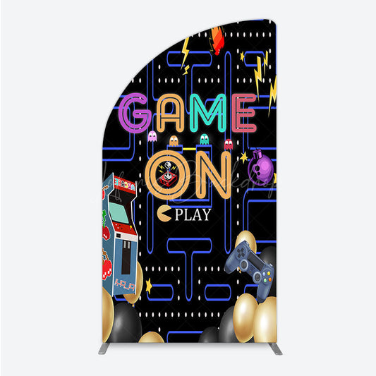 Lofaris Game On Retro Arcade Half Moon Arch Backdrop for Birthday 80s Video Inspired Theme Pixel Party Photo Booth Decor