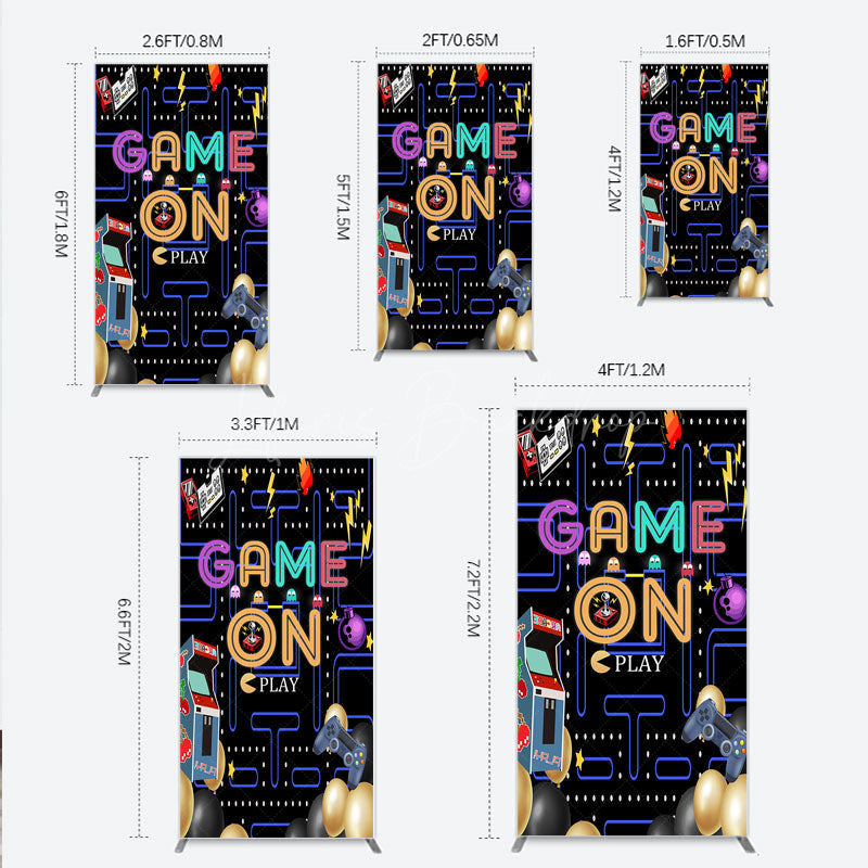 Lofaris Game On Retro Arcade Rectangle Backdrop for Birthday 80s Video Inspired Theme Pixel Party Photo Booth Decor