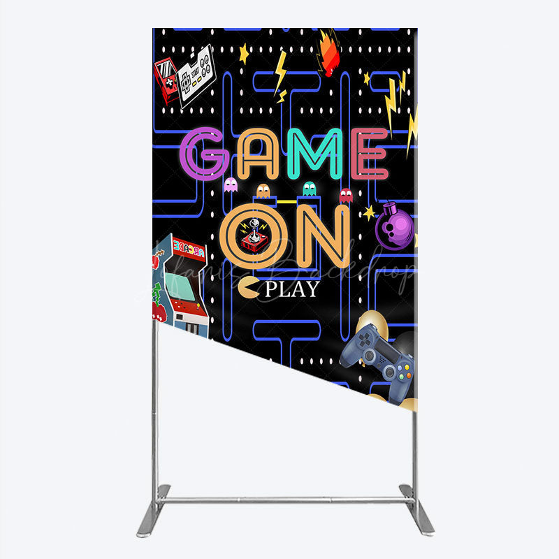 Lofaris Game On Retro Arcade Rectangle Backdrop for Birthday 80s Video Inspired Theme Pixel Party Photo Booth Decor
