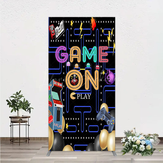 Lofaris Game On Retro Arcade Rectangle Backdrop for Birthday 80s Video Inspired Theme Pixel Party Photo Booth Decor