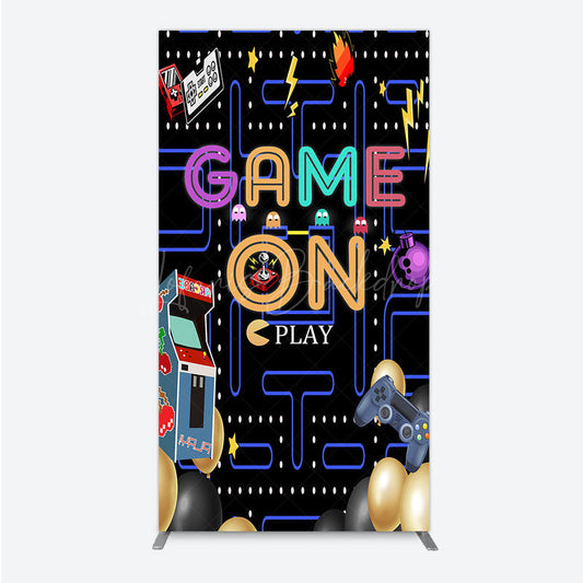 Lofaris Game On Retro Arcade Rectangle Backdrop for Birthday 80s Video Inspired Theme Pixel Party Photo Booth Decor