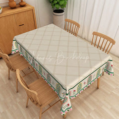 Lofaris Garden Border Rectangle Tablecloth Beige Diamond Pattern Dining Table Cloth Decor