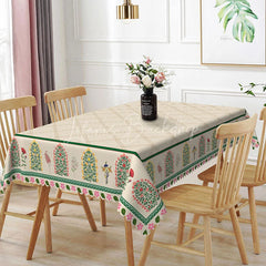 Lofaris Garden Border Rectangle Tablecloth Beige Diamond Pattern Dining Table Cloth Decor
