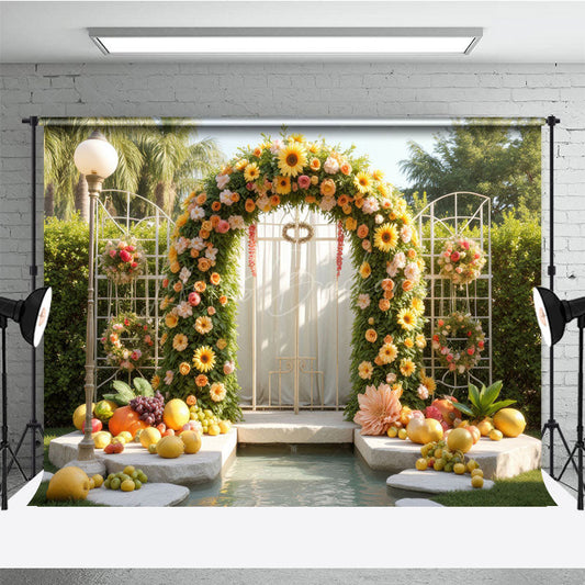 Lofaris Garland Arch Green Door Fruit Photo Backdrop