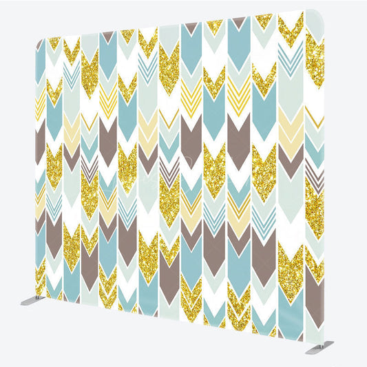 Lofaris Geometric Arrow Gold Glitter Double-Sided Tension Fabric Backdrop for Boho Birthday Party Photo Booth Decor