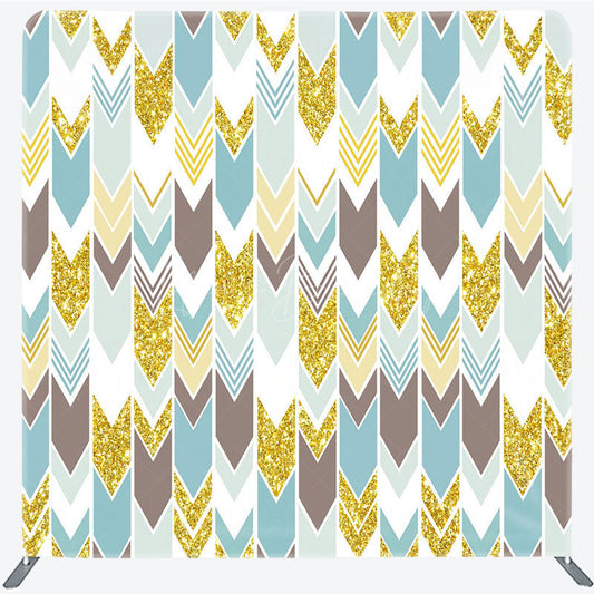 Lofaris Geometric Arrow Gold Glitter Double-Sided Tension Fabric Backdrop for Boho Birthday Party Photo Booth Decor