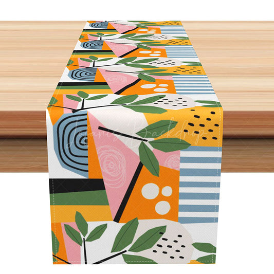 Lofaris Geometric Floral Pattern Table Runner Fresh Spring Abstract Botanical Design Modern Colorful Kitchen Decor