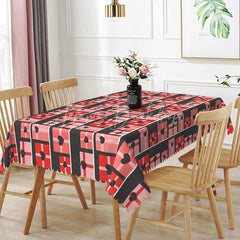 Lofaris Geometric Heart Gift Box Rectangle Tablecloth Red and Pink Squares on Black Modern Valentine Plaid Dining Decor