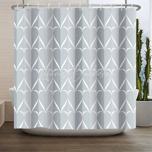 Lofaris Geometric Heart Pattern Shower Curtain Abstract Light Blue Grey Design Modern Minimalist Bathroom Decor
