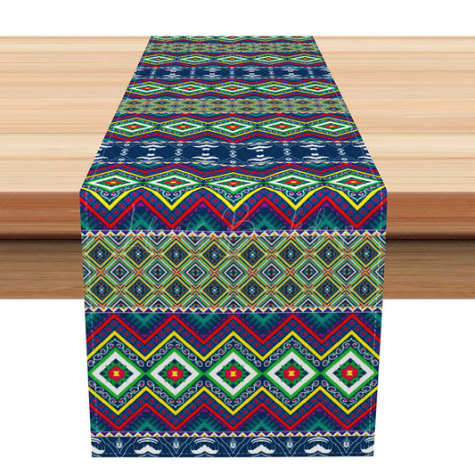 Lofaris Geometric Tribal Table Runner in Green Modern Southwest Pattern for Kitchen and Dining Decor