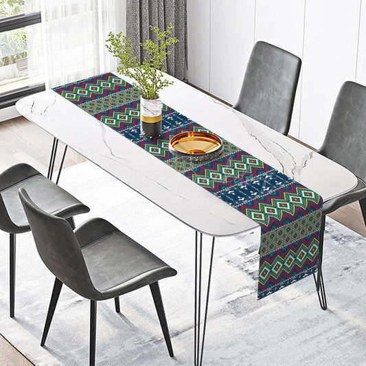 Lofaris Geometric Tribal Table Runner in Green Modern Southwest Pattern for Kitchen and Dining Decor