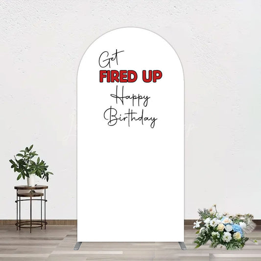 Lofaris Get Fired Up Red White Birthday Arch Backdrop