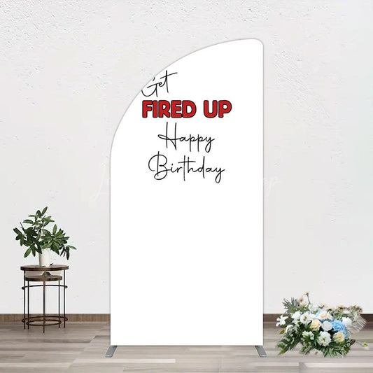 Lofaris Get Fired Up Red White Birthday Half Moon Arch Backdrop
