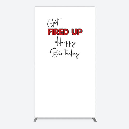 Lofaris Get Fired Up Red White Birthday Rectangle Backdrop