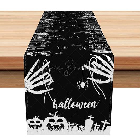 Lofaris Ghost in a Cemetery Halloween Table Runner Spooky Graveyard Decor with Full Moon Haunted Holiday Party