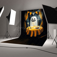 Lofaris Ghost’s Dinner Date Halloween Photography Backdrop Spooky Phantom at a Candlelit Table Fine Art Themed Decor