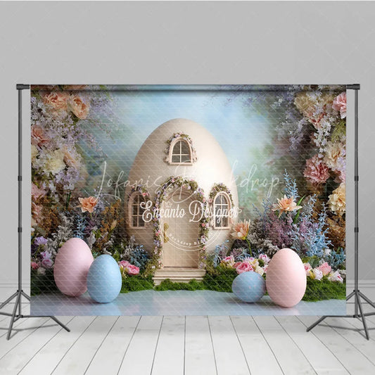 Lofaris Giant Egg House Easter Photography Backdrop Pastel Eggs and Spring Floral Garden Studio Background