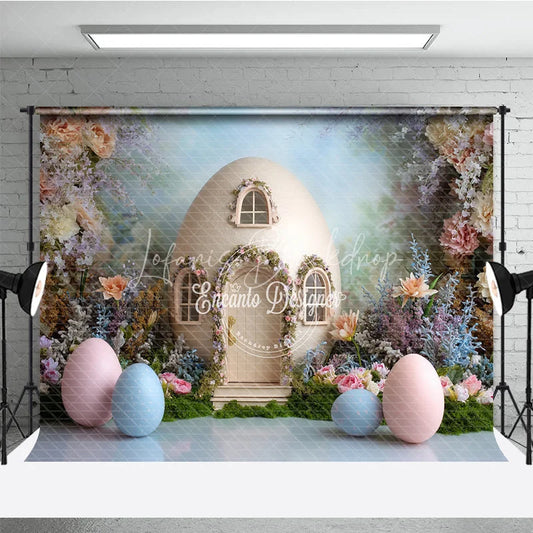 Lofaris Giant Egg House Easter Photography Backdrop Pastel Eggs and Spring Floral Garden Studio Background