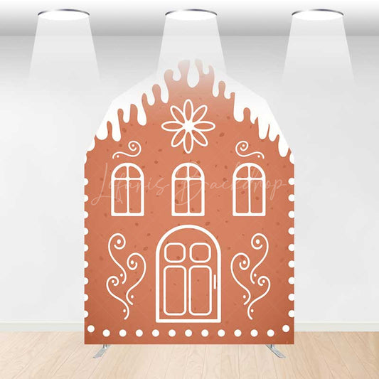 Lofaris Gingerbread House Barn Door Arch Backdrop Christmas Candy Themed Party Decor Holiday Photography Background