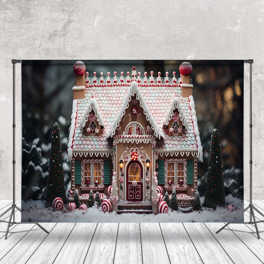 Lofaris Gingerbread House Candy Blurry Christmas Backdrop