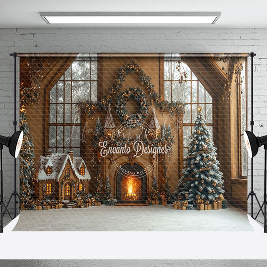 Lofaris Gingerbread House Fireplace Window Christmas Backdrop