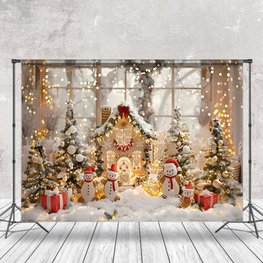Lofaris Gingerbread House Snowman Led Light Xmas Backdrop