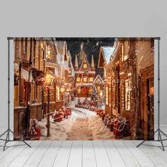 Lofaris Gingerbread Village Backdrop Christmas Candy House Snowy Street Fantasy Town Photo Background